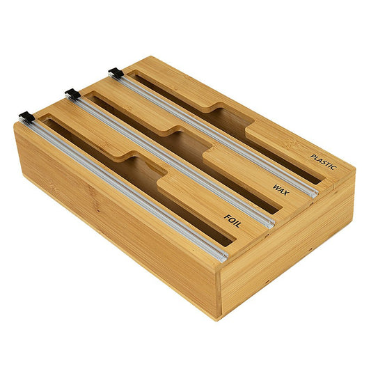 3 Grids Bamboo Food Wrap Dispenser for Kitchen 