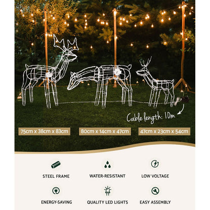 3 PCS Christmas Lights Reindeers 250 LED Decorations Jingle Jollys - casaculinary