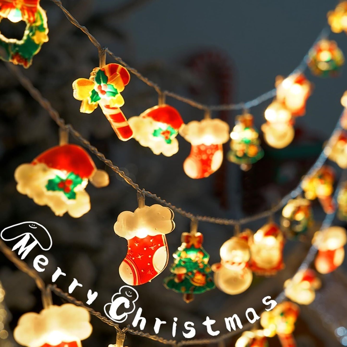 3M 20 - LED Christmas Fairy String Lights: Santa/Snowman/Wreath Battery - Powered Warm White Decor for Home/Party - casaculinary