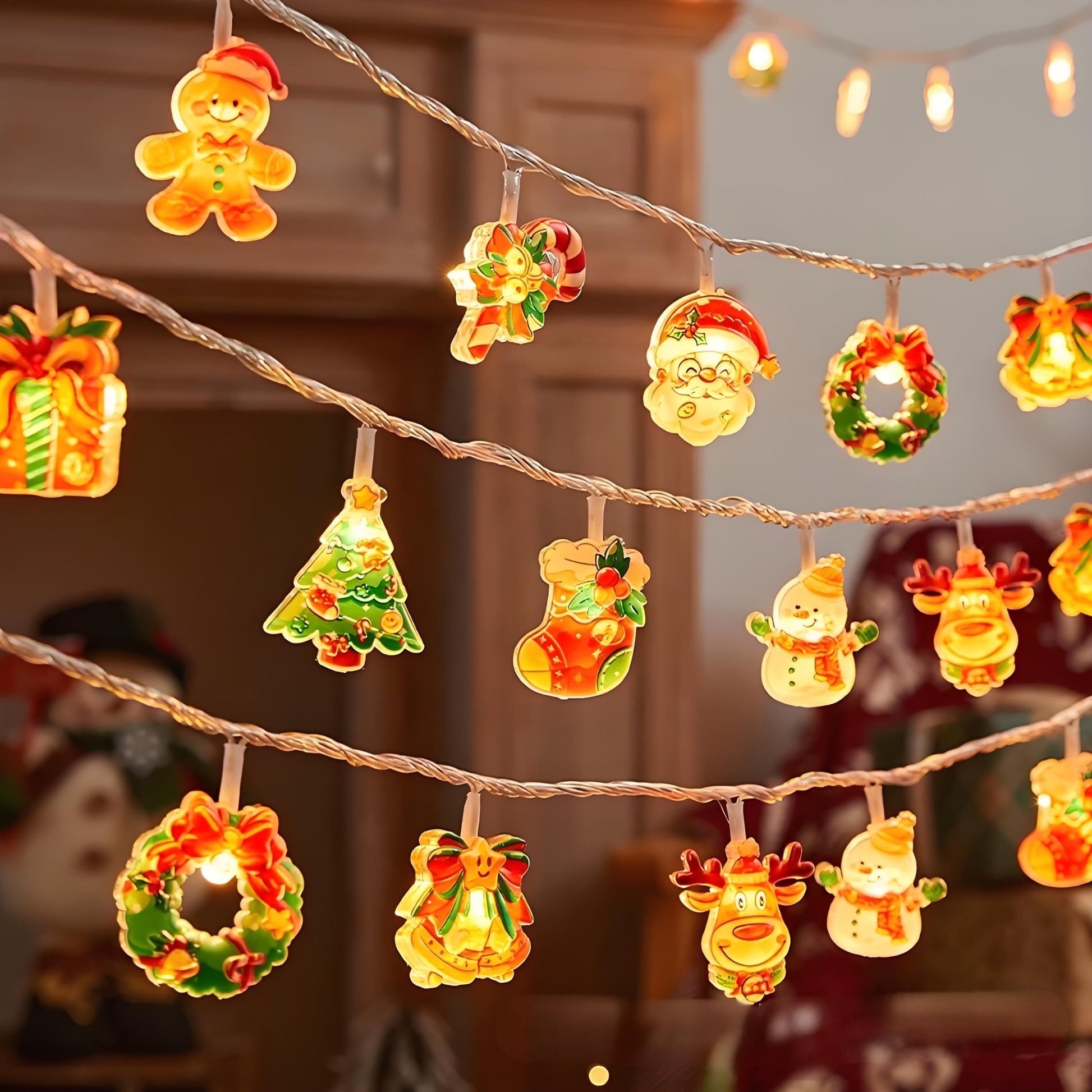 3M 20 - LED Christmas Fairy String Lights: Santa/Snowman/Wreath Battery - Powered Warm White Decor for Home/Party - casaculinary