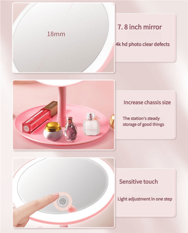 3PCS LED Makeup Mirror with Lights - Portable Tabletop Vanity Mirror, INS Style, Pink - casaculinary