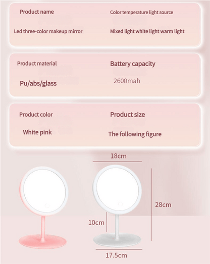 3PCS LED Makeup Mirror with Lights - Portable Tabletop Vanity Mirror, INS Style, Pink - casaculinary