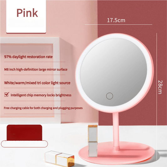 3PCS LED Makeup Mirror with Lights - Portable Tabletop Vanity Mirror, INS Style, Pink - casaculinary