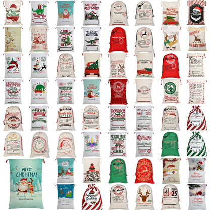 50x70cm Canvas Hessian Christmas Santa Sack Xmas Stocking Reindeer Kids Gift Bag, Cream - Christmas Tree 