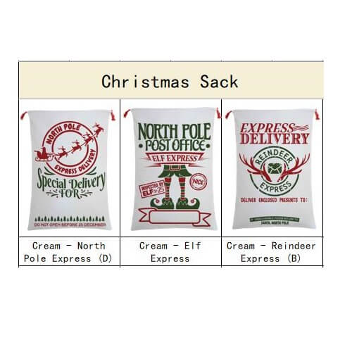 50x70cm Canvas Hessian Christmas Santa Sack Xmas Stocking Reindeer Kids Gift Bag, Cream - Christmas Tree 