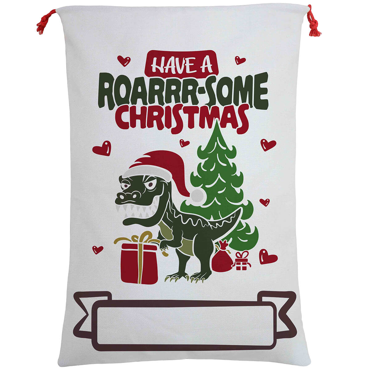 50x70cm Canvas Hessian Christmas Santa Sack Xmas Stocking Reindeer Kids Gift Bag, Have A Roar - some Christmas 