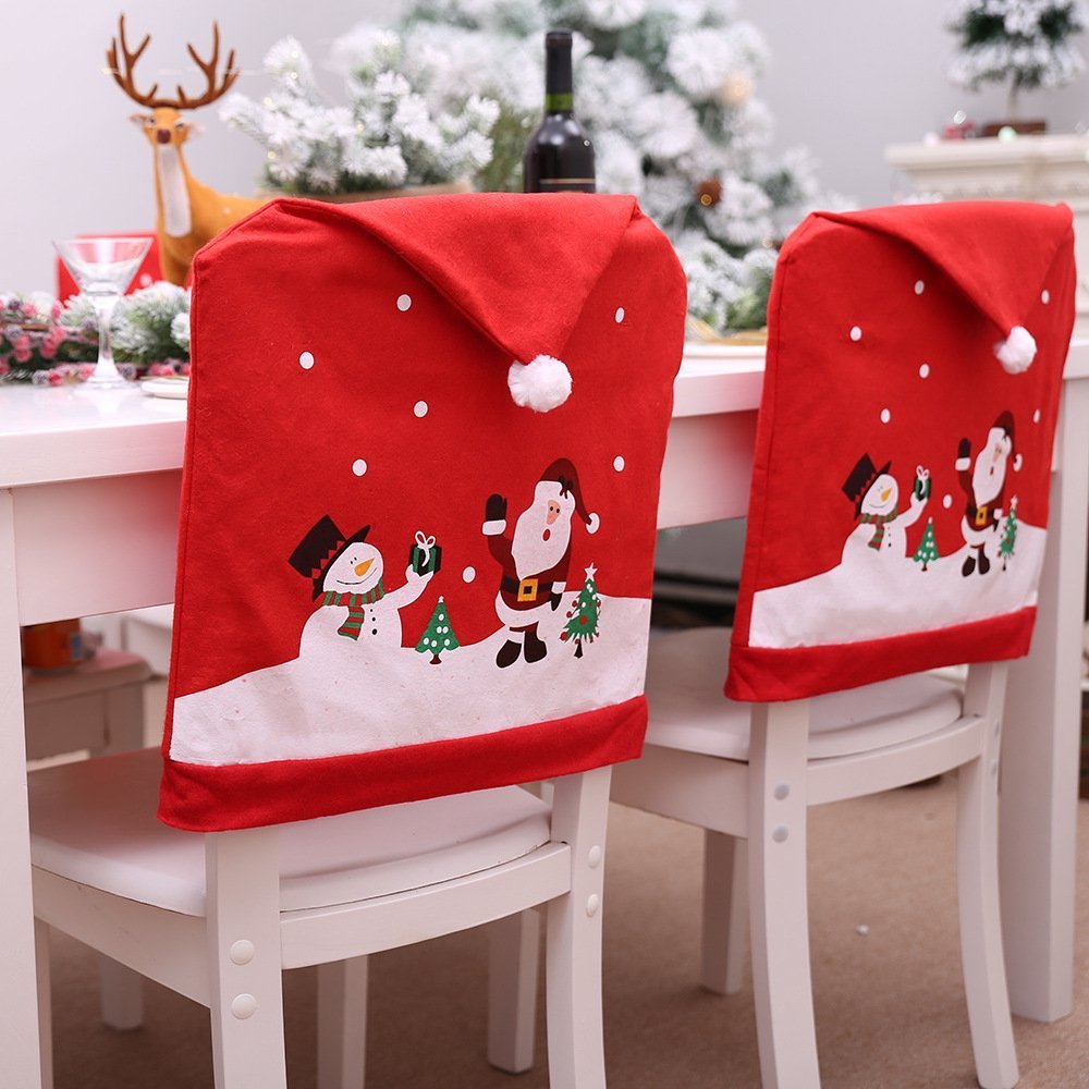 6 - 10x Christmas Santa Hat Chair Covers Table Cloth Dinner Home Décor Ornaments, 10PCS Chair Covers 