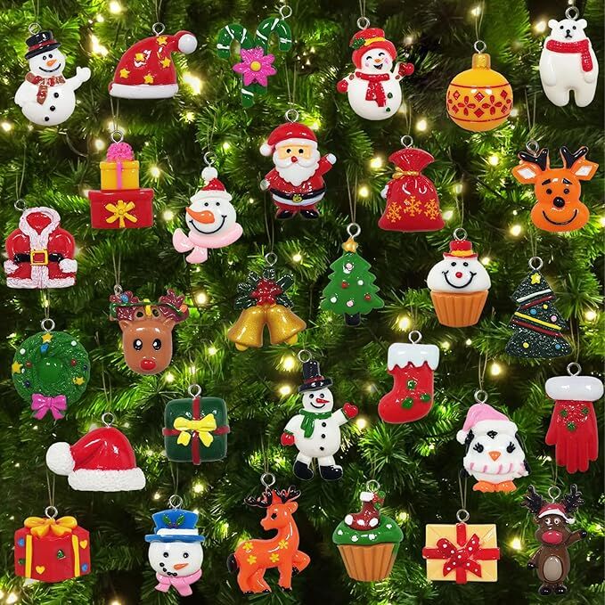 60pcs Mini Christmas Ornaments for Mini Tree Decorations Small Christmas Ornaments Resin Miniatures for Craft Christmas Decor - casaculinary