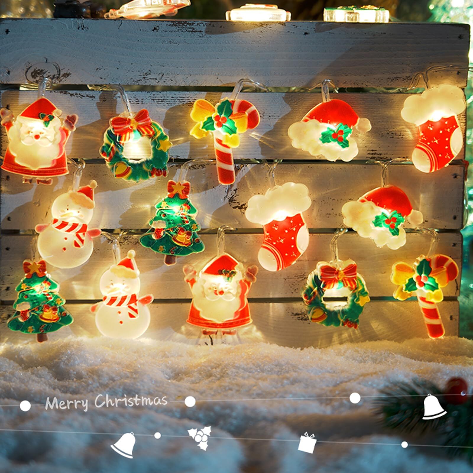 6M 40 - LED Christmas Fairy String Lights: Santa/Snowman/Wreath Battery - Powered Warm White Decor for Home/Party - casaculinary
