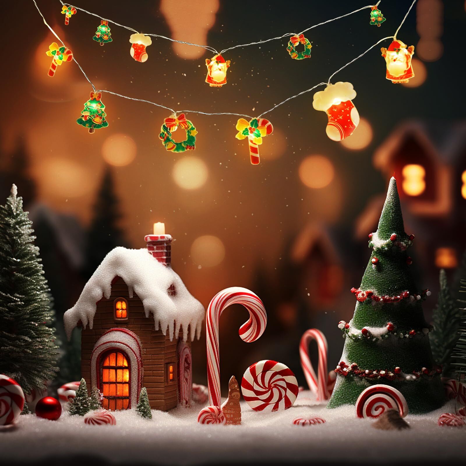 6M 40 - LED Christmas Fairy String Lights: Santa/Snowman/Wreath Battery - Powered Warm White Decor for Home/Party - casaculinary