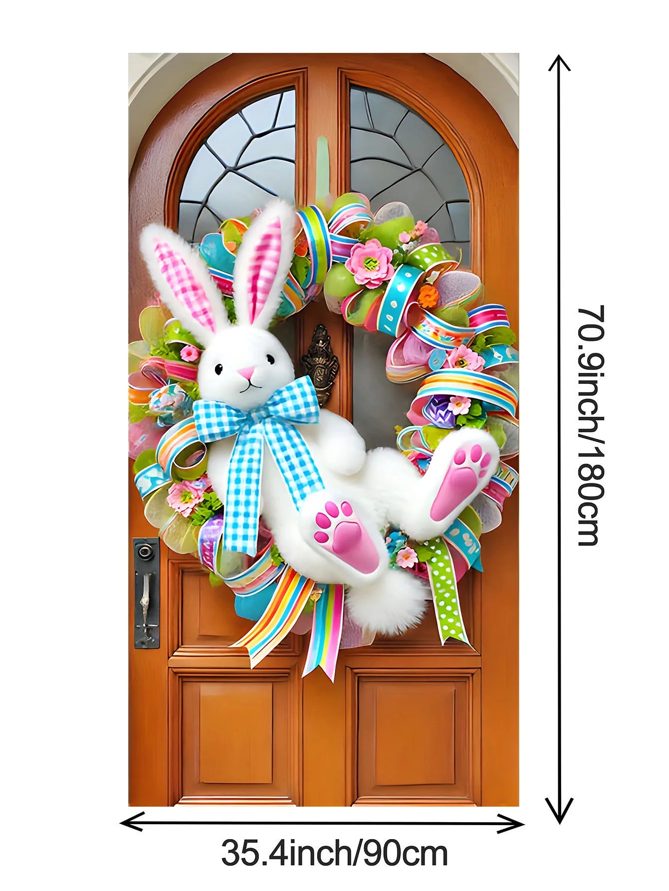 Easter Bunny Door Cover | Plush Wreath & Egg Ribbon Porch Decor