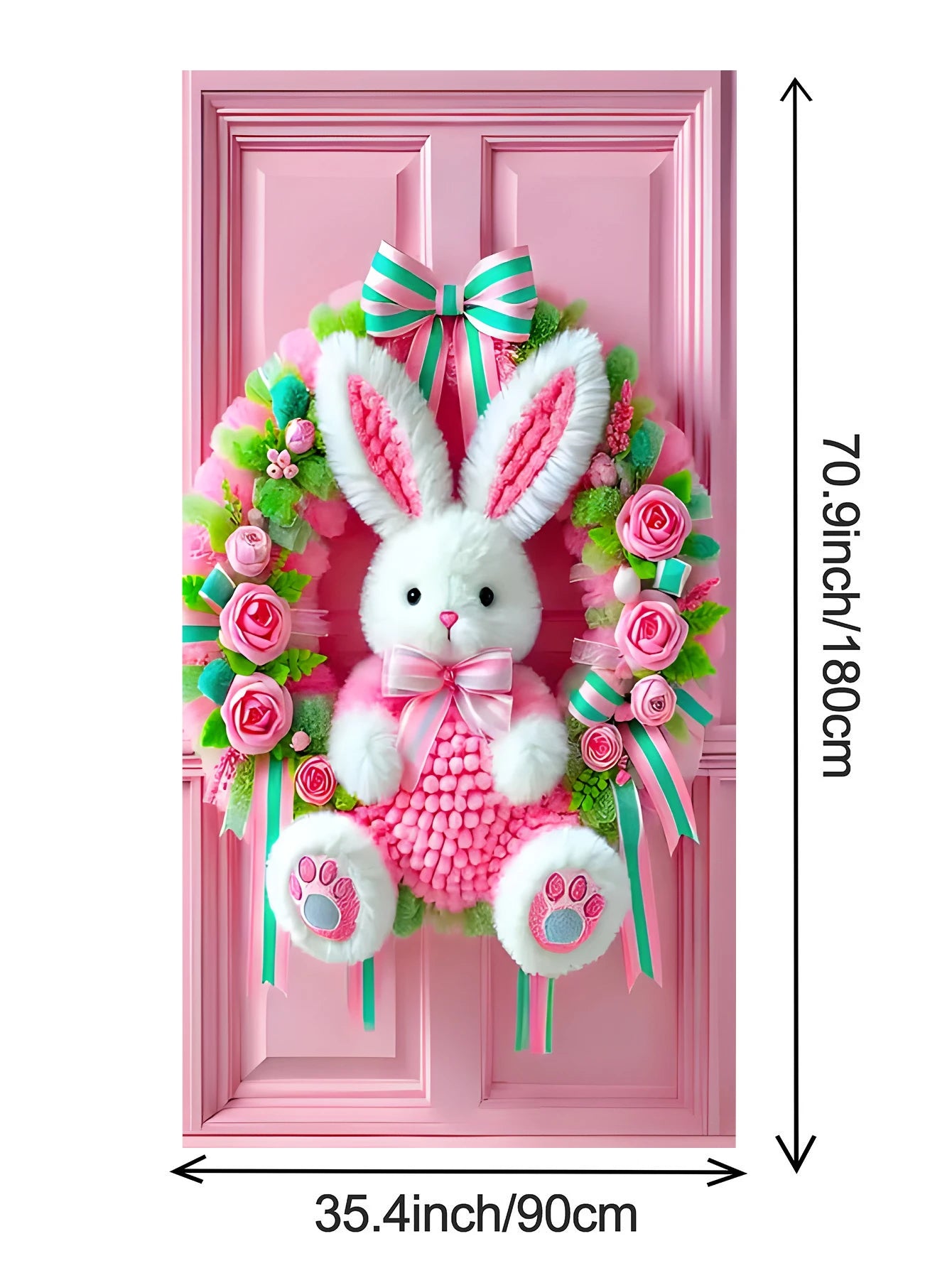 Easter Bunny Door Cover | Plush Wreath & Egg Ribbon Porch Decor