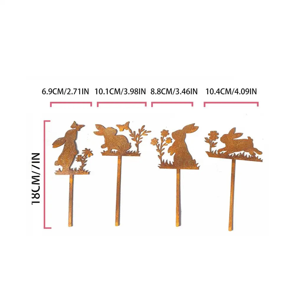 Iron Rabbit Garden Stakes Easter Silhouette Decor for Yard & Planters