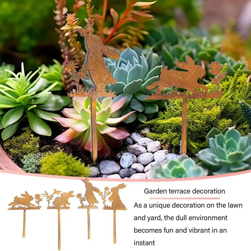 Iron Rabbit Garden Stakes Easter Silhouette Decor for Yard & Planters