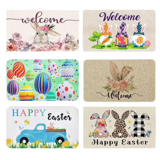 Happy Easter Bunny Doormat - Spring Rabbit & Egg Entrance Rug