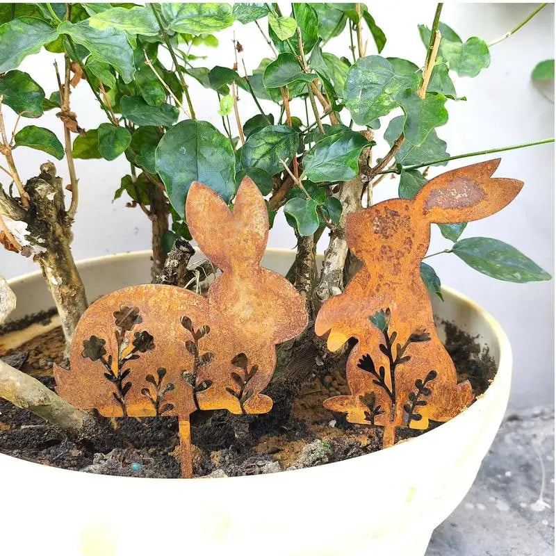 Iron Rabbit Garden Stakes Easter Silhouette Decor for Yard & Planters
