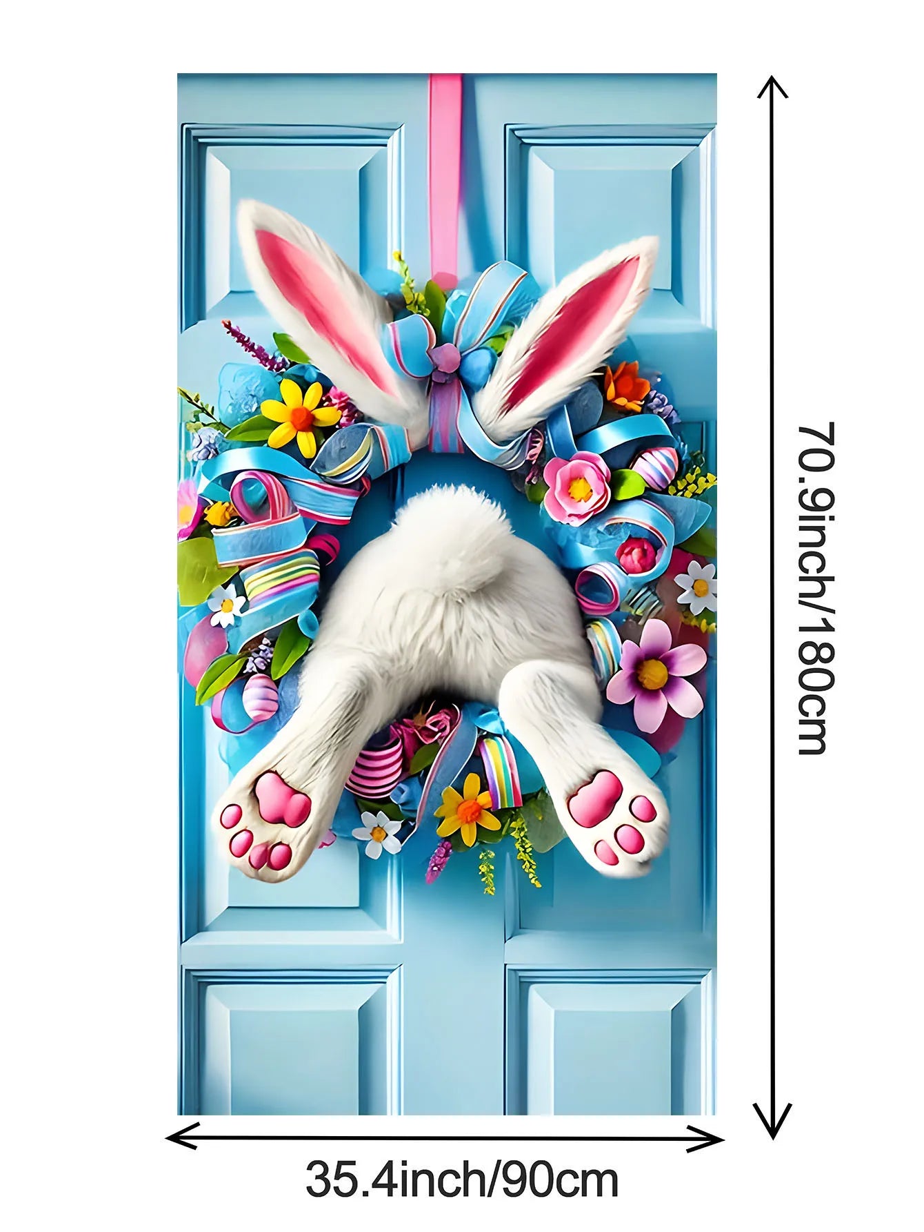 Easter Bunny Door Cover | Plush Wreath & Egg Ribbon Porch Decor