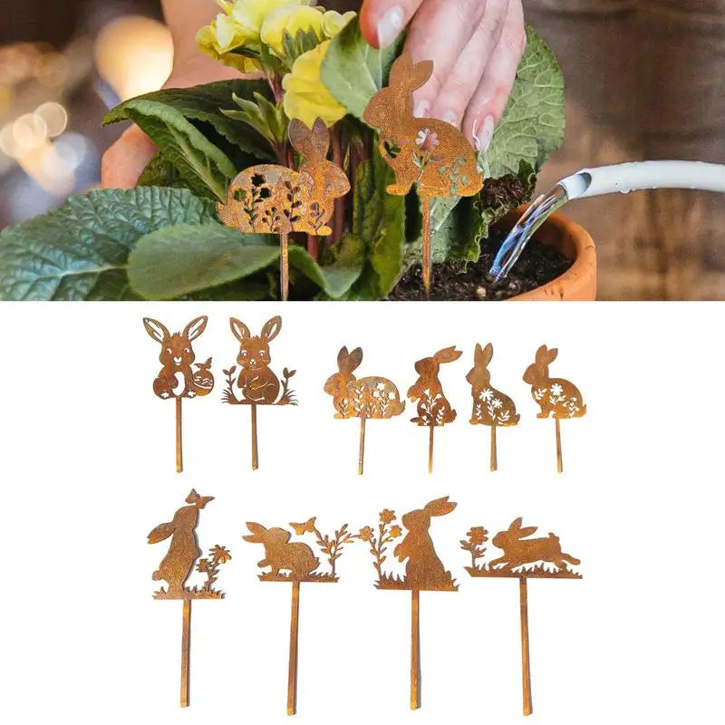 Iron Rabbit Garden Stakes Easter Silhouette Decor for Yard & Planters