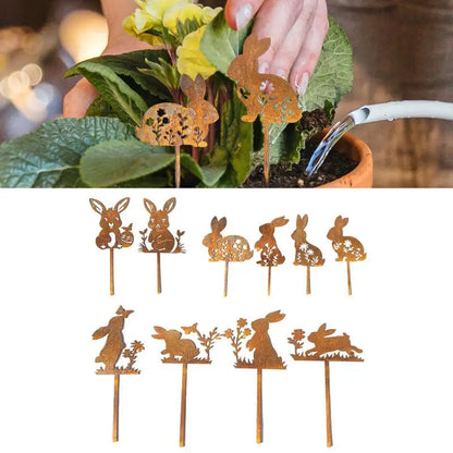Iron Rabbit Garden Stakes Easter Silhouette Decor for Yard & Planters