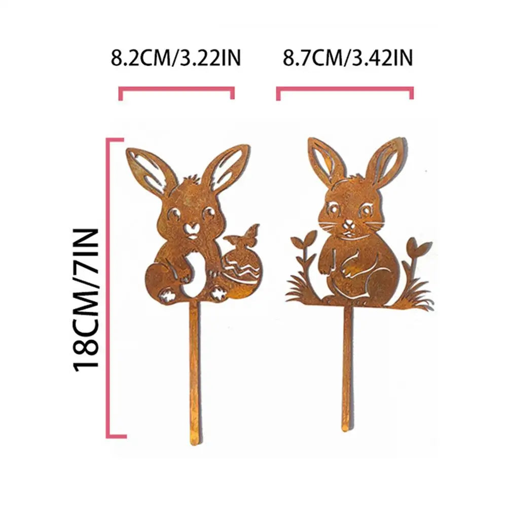 Iron Rabbit Garden Stakes Easter Silhouette Decor for Yard & Planters