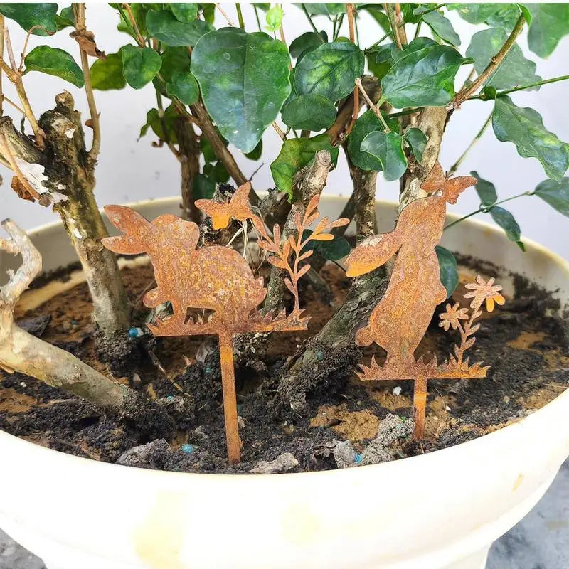 Iron Rabbit Garden Stakes Easter Silhouette Decor for Yard & Planters
