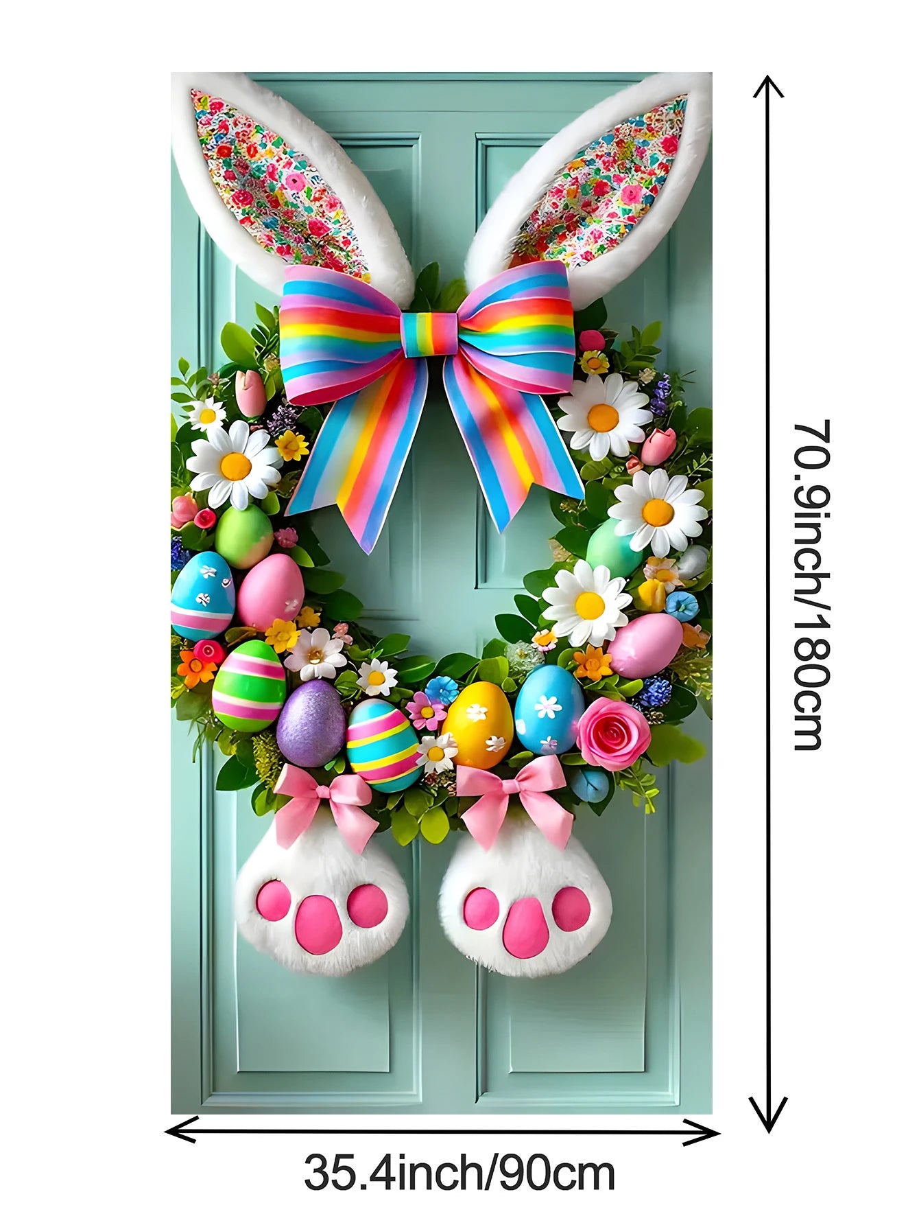 Easter Bunny Door Cover | Plush Wreath & Egg Ribbon Porch Decor