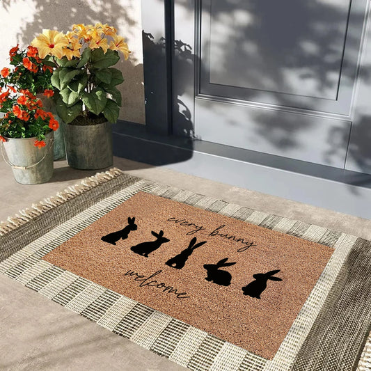 Cheerful Easter Bunny Welcome Mat - Spring Door Decor & Doormat
