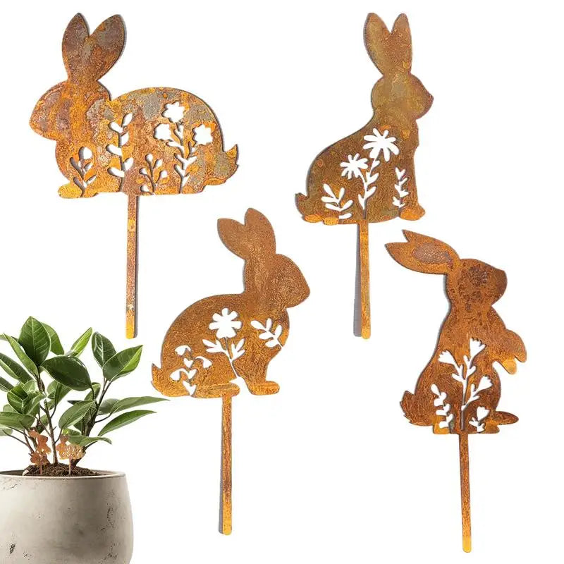Iron Rabbit Garden Stakes Easter Silhouette Decor for Yard & Planters