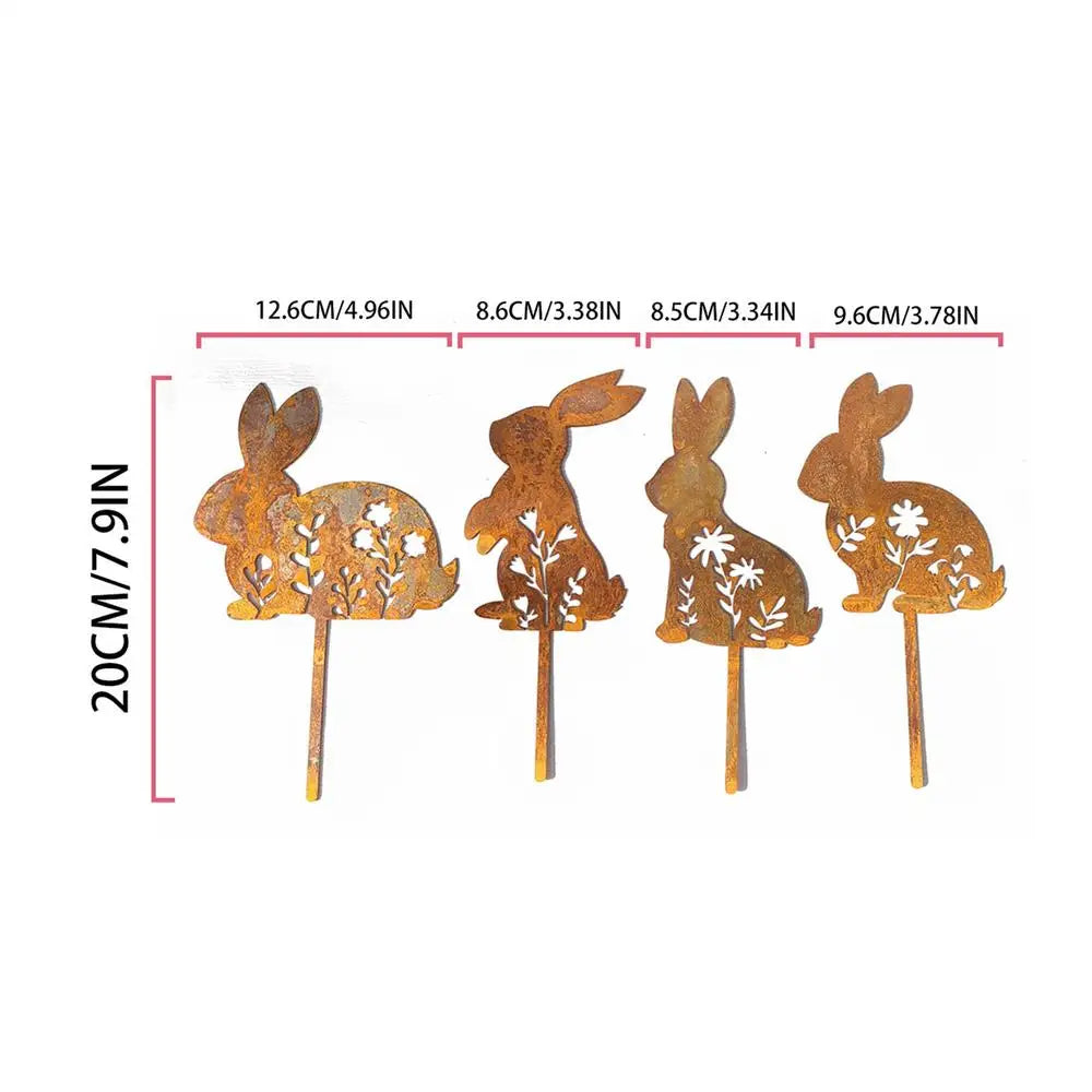 Iron Rabbit Garden Stakes Easter Silhouette Decor for Yard & Planters