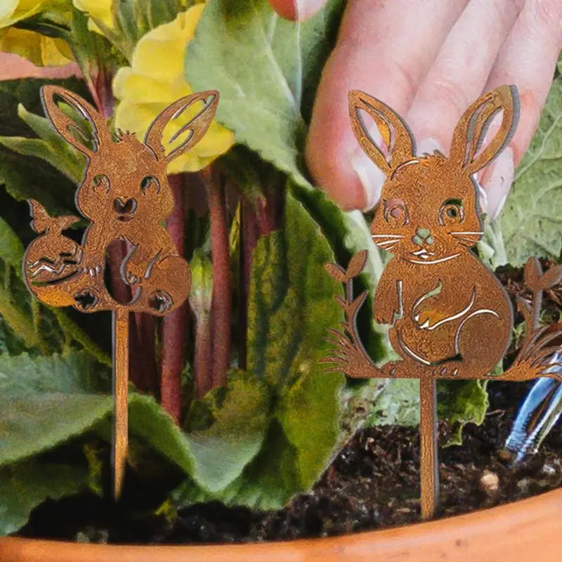 Iron Rabbit Garden Stakes Easter Silhouette Decor for Yard & Planters