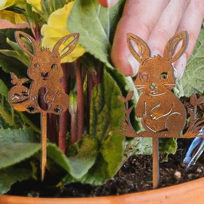 Iron Rabbit Garden Stakes Easter Silhouette Decor for Yard & Planters