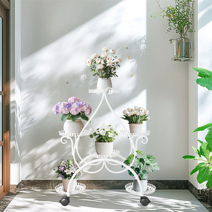 Movable Metal Plant Stand Garden Cart Indoor/Outdoor Decor