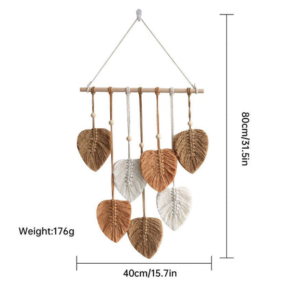 Handmade Braided Cotton Rope Leaves Wall Hanging Home Decoration Ornament - Brown