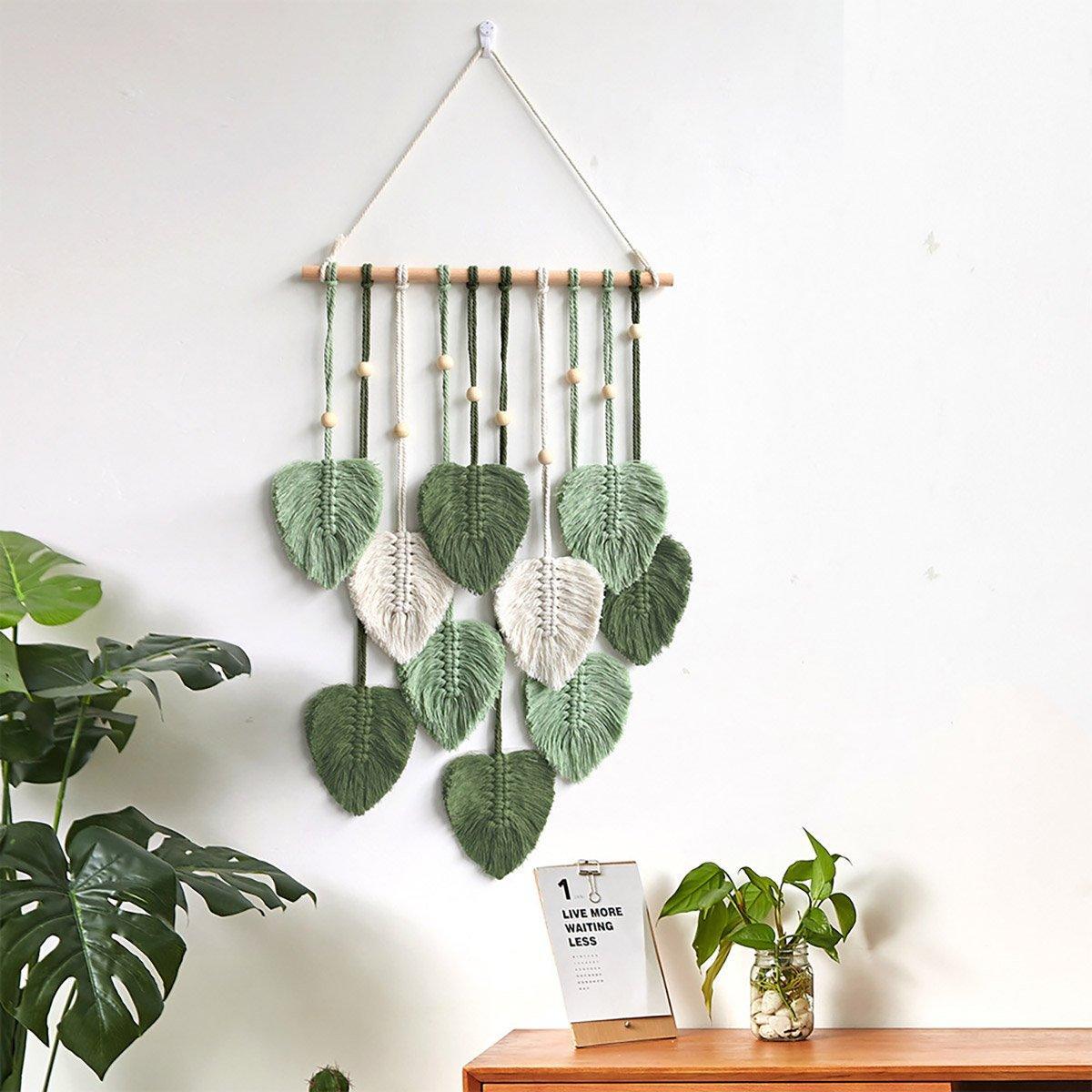 Handmade Braided Cotton Rope Leaves Wall Hanging Home Decoration Ornament - Brown