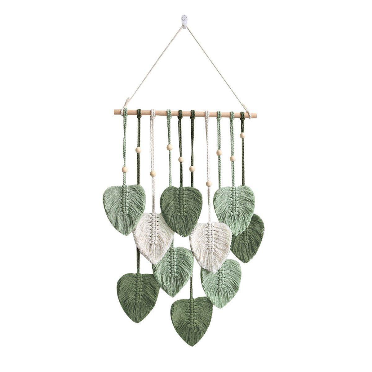 Handmade Braided Cotton Rope Leaves Wall Hanging Home Decoration Ornament - Brown