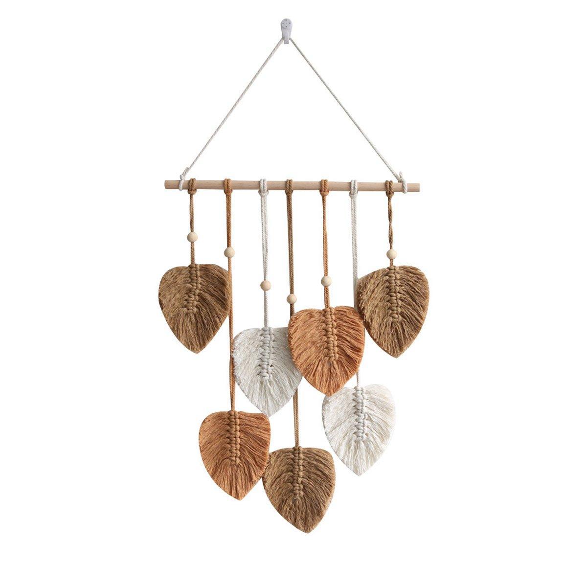 Handmade Braided Cotton Rope Leaves Wall Hanging Home Decoration Ornament - Brown