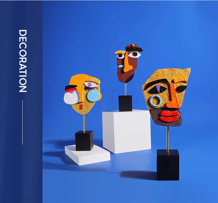 Yellow Modern Abstract Man Facce Sculpture - Colorful Resin Art Statue for Home & Office Decor