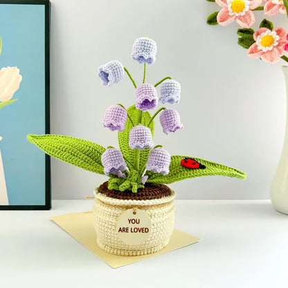 Purple Handmade Crochet Lily of the Valley Potted Plant - Gradient Blue Flower Decor Gift