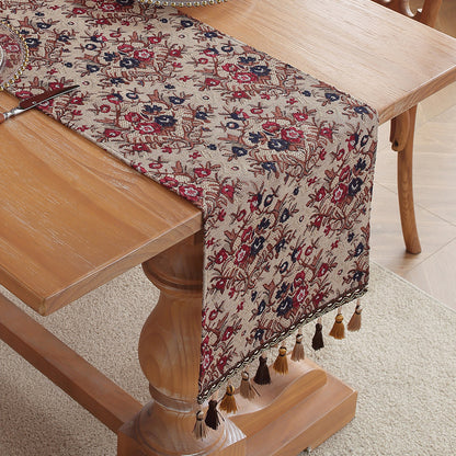 Jacquard Plum American Retro Jacquard Embroidered Table Runner - Light Luxury Table Mat 30cm x 180cm with Tassels