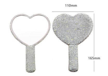 2PCS Pink Glamorous Diamond-Encrusted Heart Handheld Mirror - Luxe High-Definition Makeup Essential