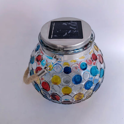 Colorful White Light Mosaic Solar Lantern - Decorative Stained Glass Jar Light for Garden Patio and Tabletop Decor