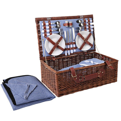 Alfresco 4 Person Picnic Basket Set Insulated Blanket Storage Bag 