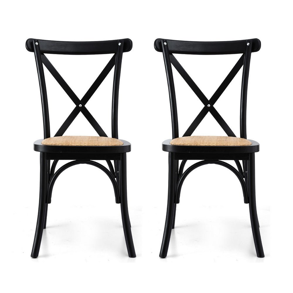 Artiss 2x Dining Chairs Rattan Wooden Kitchen Accent Chair Cafe Lounge Rubber Wood - casaculinary