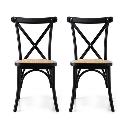 Artiss 2x Dining Chairs Rattan Wooden Kitchen Accent Chair Cafe Lounge Rubber Wood - casaculinary