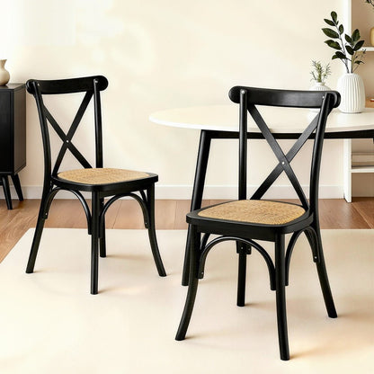 Artiss 2x Dining Chairs Rattan Wooden Kitchen Accent Chair Cafe Lounge Rubber Wood - casaculinary