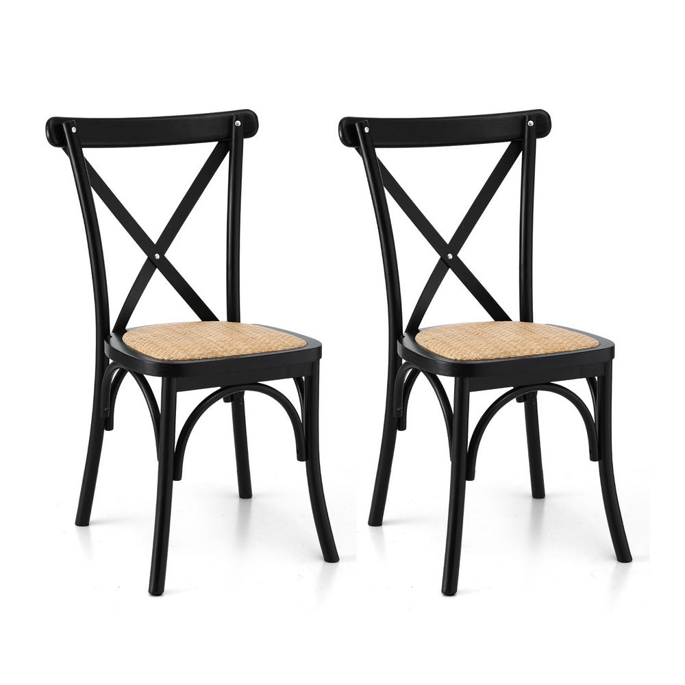 Artiss 2x Dining Chairs Rattan Wooden Kitchen Accent Chair Cafe Lounge Rubber Wood - casaculinary