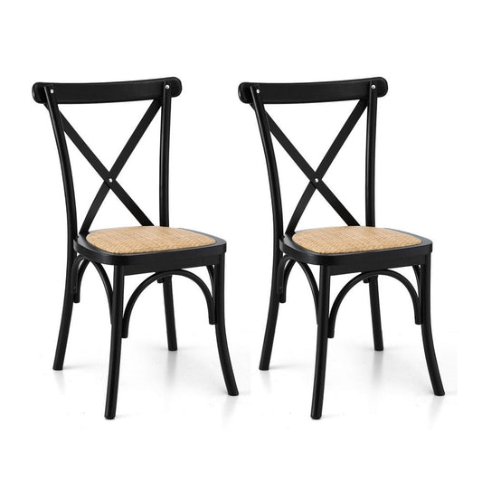Artiss 2x Dining Chairs Rattan Wooden Kitchen Accent Chair Cafe Lounge Rubber Wood - casaculinary