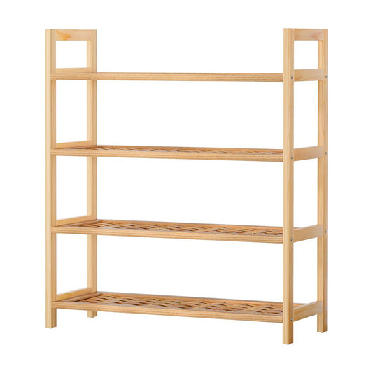 Artiss 4 - tier Shoe Rack 12 Pairs Shoe Storage Weaved Shelves Solid Wood Frame 