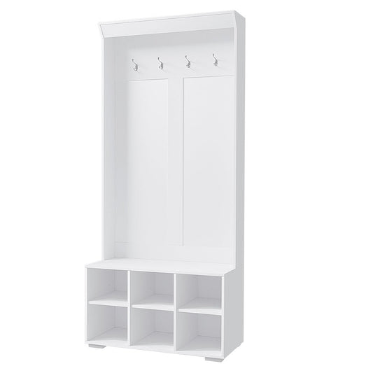 Artiss Shoe Cabinet Storage Rack Shoe Bench Hall Tree Coat Rack White 180CM 