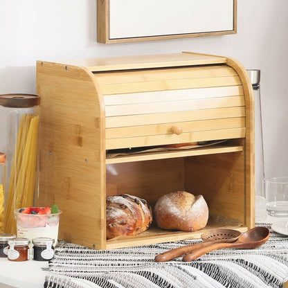 Bamboo Bread Storage Box - 2 Compartment Sections 